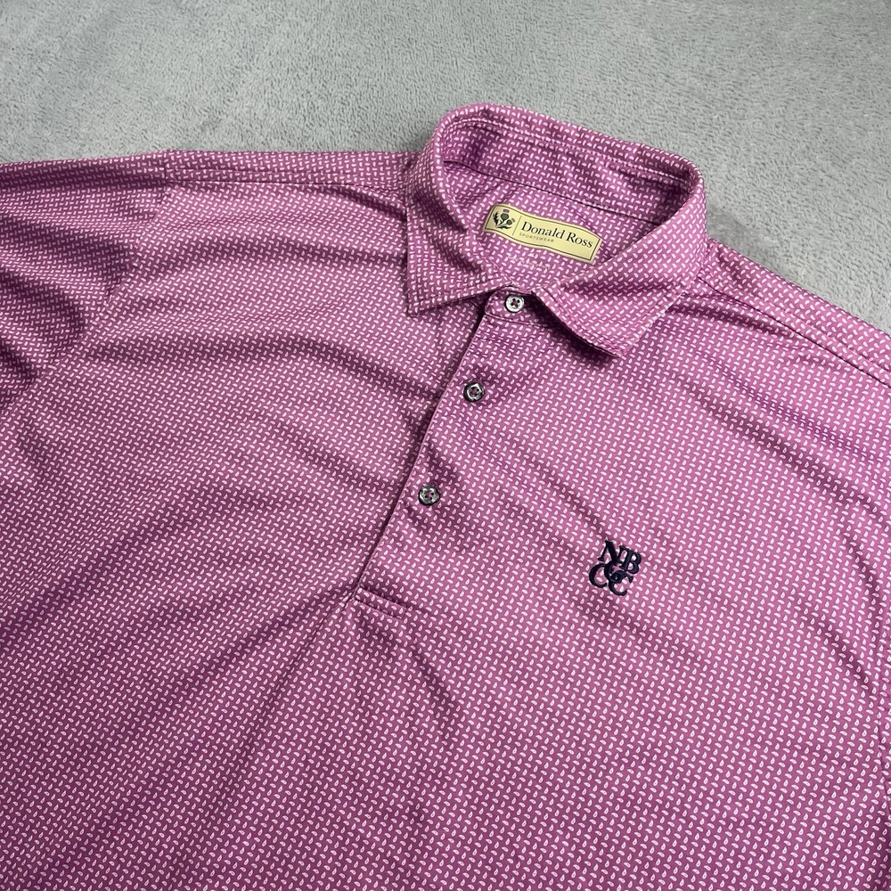 Donald Ross Sportswear Mens XL‎ Golf Polo Shirt Pink Geometric Print Logo